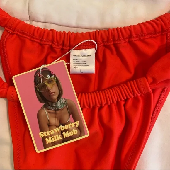Strawberry Milk Mob Vibrant Red Swim Bottoms - Picture 6 of 6